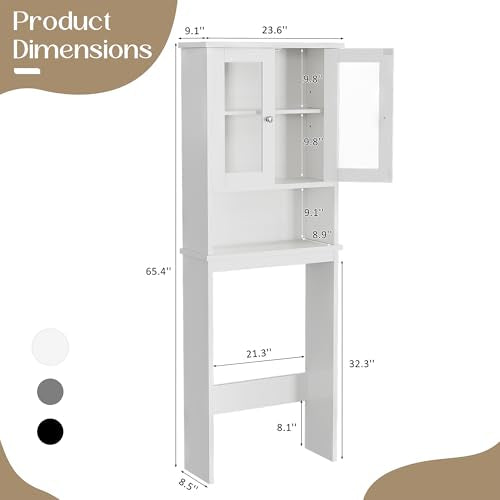 Walsunny Over Toilet Storage Cabinet, BathroomShelf Organizer Over Toilet, Washing Machine Box, Space Saver with Adjustable Decorative Racks（White） - color: White, style: 1 Open Shelf