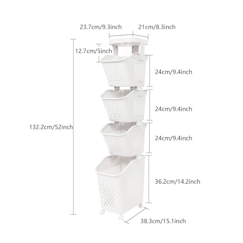 4-Tier Plastic Laundry Hamper Sorter with Wheels,Tiered Laundry Basket Organizer with 4 Removable Baskets,Rolling Laundry Storage Cart for Bathroom,Bedroom,Kitchen (4-Tiers) - color: 4-Tiers
