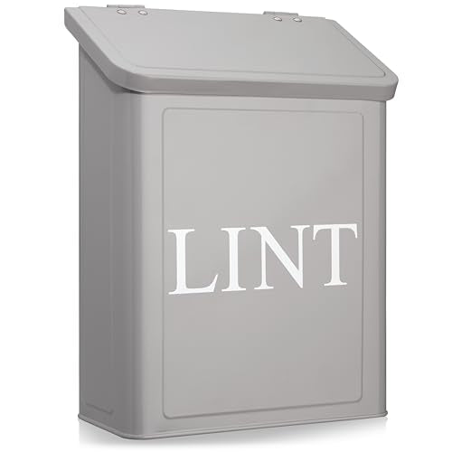 Calindiana Modern Farmhouse Metal Magnetic Lint Bin for Laundry Room Decor and Accessories with Lid and Laundry Room Organization and Storage Wall Mount Space Saving Washer and Dryer Trash Can (Grey) - color: GREY