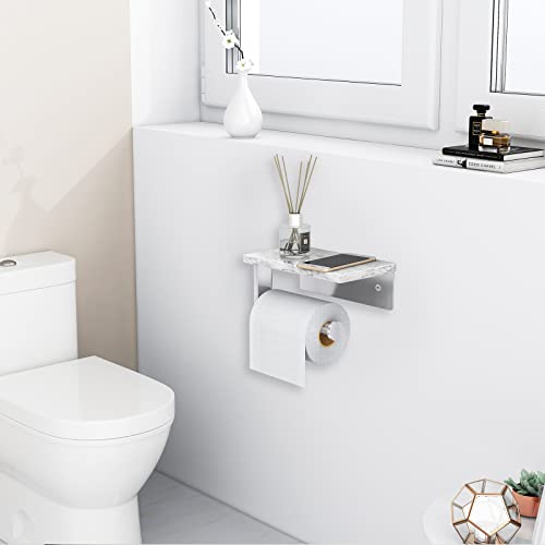 Gypie Brushed Nickel Toilet Paper Holder with Natural Marble Shelf, Screw Wall Mounted, Tissue Roll Holder for Bathroom Washroom - color: Brushed Nickel, size: 1 Roll