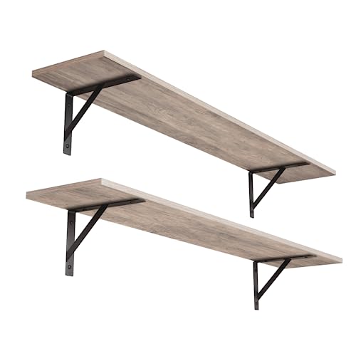 DINZI LVJ Long Wall Shelves, 39.4Inch Wall Mounted Shelves Set of 2, Easy-to-Install, Wall Storage Ledges with Sturdy Metal Brackets for Living Room, Bathroom, Bedroom, Kitchen, Greige - color: Greige, size: 39.4 Inch