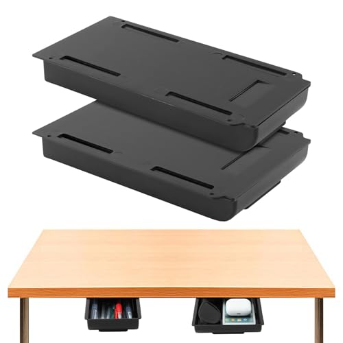 2pcs Under Desk Drawer, Table Hidde-n Slide Out Pencil Holder Self-Adhesive Desk Drawer Storage Tray Attachable for Stationery Home Office School (COLOR:black)