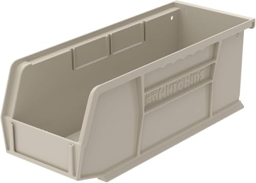 Akro-Mils 30224 AkroBins Plastic Storage Bins, Space-Saving Stackable Bins for Garage, Pantry, Craft Organization, 11" L x 4" W x 4" H, Stone, 12-Pack - color: Stone