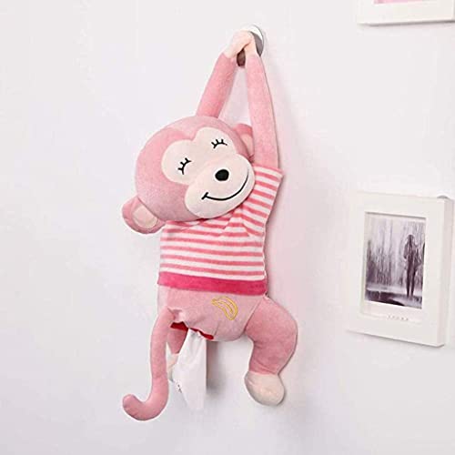 Elephant Tissue Box Cover Plush Tissue Box Holder for Car, Home, Decorative Holder/Organizer for Bathroom Vanity Countertop, Nightstands, Office Desk-Pink Monkey - color: Pink Monkey