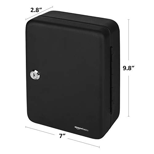 Amazon Basics Locking Steel Security Cabinet Key Lock Box with 48 Key Hooks, Key Storage, 2.8"D x 7"W x 9.8"H, Black - color: Black, size: 2.8"D x 7"W x 9.8"H