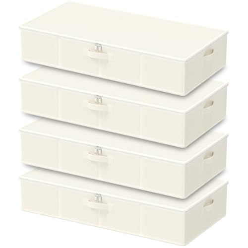 Under Bed Storage Bins, Closet Containers Organizers, Foldable Basket with Zippered, for Blankets, Clothes, Comforters, 4 Pack, Beige, 31.5 x 15.7 x 5.9 In, XSNY20BEL-4 - color: Beige, size: Large（4 Pack）