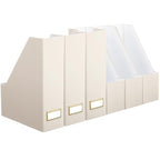 Feifeiya Magazine File Holder Set of 6 Stylish Sturdy Cardboard File Boxes Desk Organizer Beautiful Magazine Holder Rack with Gold Label Holder for Home Office Desktop Bookshelf Classroom(Beige) - color: Beige