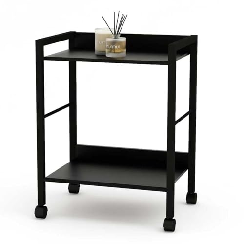 Compact 2-Tier Rolling Cart, Small Rolling Utility Cart with Wheels, Mobile Bedside Table Organizer for Dorm Room, Kids Room, Bedroom, Nursery, Small Spaces, Black Metal Storage Trolley - color: Black