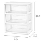 Plastic Drawer Wide Tower Plastic Storage Cart with Clear Pull Out Drawers, Black (White, 3 Drawer Wide Tower Broad) - color: White