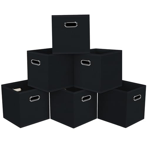 Black Foldable Storage Cubes Bins, Fabric Storage Box Cubes Organizer Baskets with Dual Handles for Home Organizer,Set of 6,(Black) - color: Black, size: 6 Pack