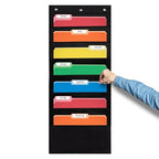 Essex Wares - 7 Pocket File Pocket Chart, Black, Tall - Versatile Wall Hanging File Folder Organizer for Classroom, Office, Home, and More - Wall Folder Organizer - 7 Pockets - size: 7 Pocket