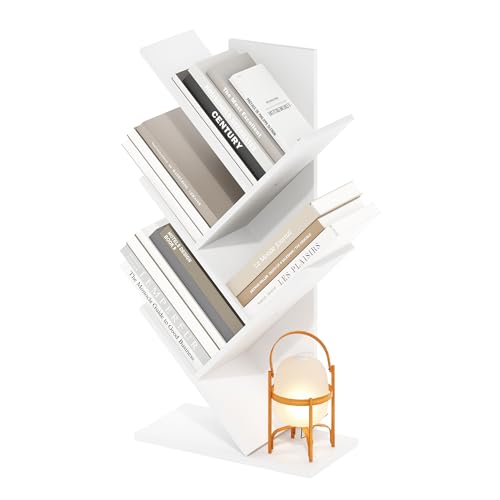 Furinno Tree Book Shelf, 5-Tier Bookshelf with Angled Open Shelf, Tree Bookcase for Room Decor, 8.4 x 15.7 x 30.3, for Organization and Storage, for Living Room, Bedroom, Home Office, White - color: White, size: 5-Tier Tree Bookcase