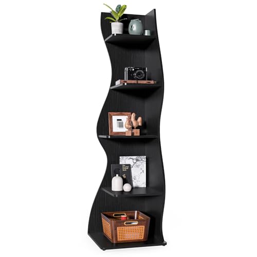 LITTLE TREE Small Corner Shelf, Modern 5-Tier Wall Corner Bookshelf, Stylish Bookcase Storage Rack for Small Space, Living Room, Bedroom - color: Black, size: 1 Pack
