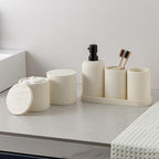 Bathroom Accessories Set, Travertine Stone-Look, 6 PCS Bathroom Accessory Set with Soap Dispenser, Toothbrush Holder, Tumbler, Vanity Tray, Cotton Swab Jars for Countertop (Off White 6 PCS) - color: Off White 6 Pcs