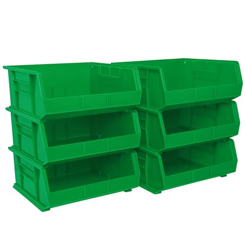 Akro-Mils 30250 AkroBins Plastic Storage Bins, Space-Saving Stackable Bins for Garage, Pantry, Craft Organization, 15" x 16" x 7", Green, 6-Pack - color: Green