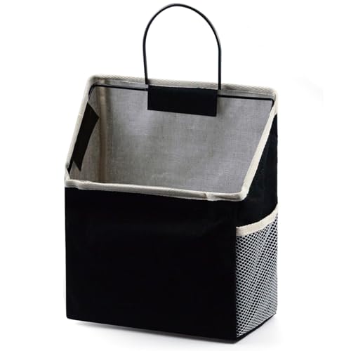 Fantasyon Wall Hanging Storage Bag, Waterproof Over The Door Closet Organizer Hanging Pocket Linen Cotton Organizer Box Containers for Bedroom, Bathroom (Black) - color: Black