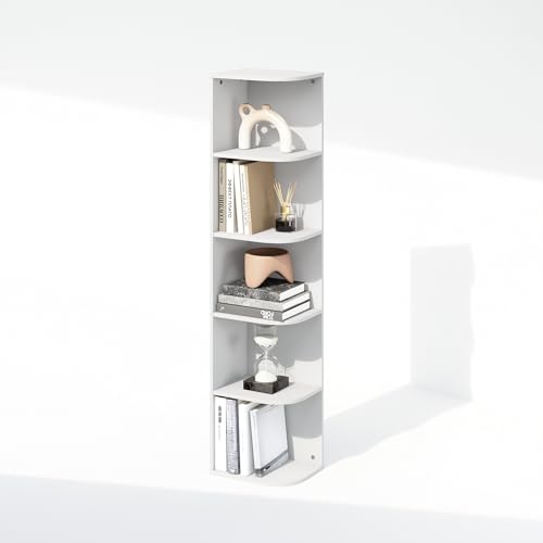Furinno Reed Corner Shelf, 5-Tier Corner Bookshelf, Book Shelf, Corner Shelves, Storage Rack, for Organization and Storage, Home Office, Living Room, White - color: White, size: 5-Tier Corner