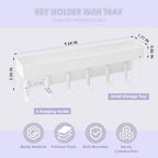 VIS'V Key Holder Wall Mount, Compact Adhesive Key Rack with Tray, 6 Hooks, 2 Mount Options, White - color: White