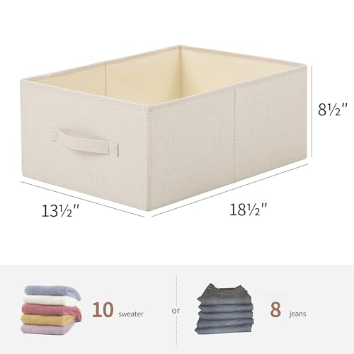Linen Folding Storage Bins, 3 Pack Large Storage Baskets, Washable, Clothing Storage Bins with Handle, Closet Organizer for Storage Sweater,Sheets(Beige, 18½"x13½"x8½") - color: Beige, size: 18½"x13½"x8½"