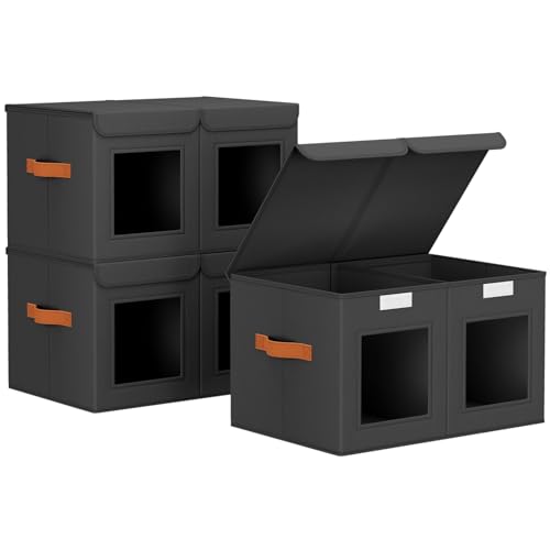 Homsorout Large Closet Storage Bins - Collapsible Divided Clothes Organizer with Lids & Dual Window, Fabric Organizing Bins for Clothes, Sweater, Bedroom, Office (Black, 3 Pack) - color: Black, size: L(3-Pack)