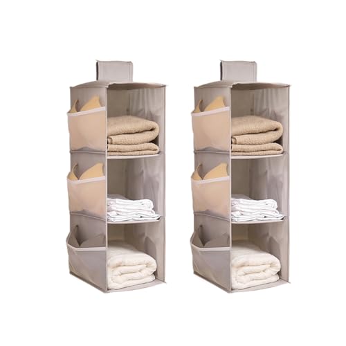 Hanging Closet Organizer, 4-Section Storage Shelves, Oxford Cloth with Mesh Pockets, (Gray, 3 Section) - color: Grey, size: 3 Section*2PACK