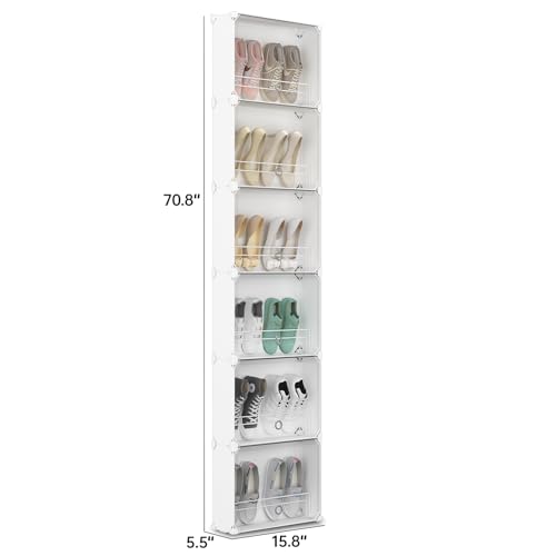 MAGINELS 6-Tier Slim Shoe Storage,Narrow Shoes Rack,Hidden Closet Organizer for Small Spaces,Tall shelf for Wall Behind Door,Entryway,White - color: White, size: 12 pair