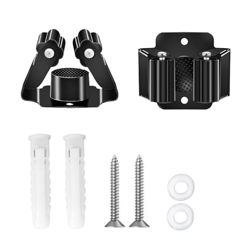 6PCS Broom Holder Wall Mount Stainless Steel Mop Wall Mount Bracket Fixed Hook Storage Mop Clip Garden Tool Holder Wall Mount for Kitchen Bathroom Garage Storage Black