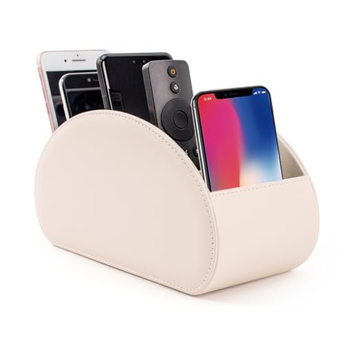 BONNY DODO Remote Control Holders Organizer Box with 5 Compartment PU Leather Multi-functional Office Desk Storage Caddy Store Tv Remote for Media Player,Brush,Pencil,Glassees&Office Supplies (Beige) - color: Begin, size: M