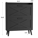 Homleke 32" W Farmhouse Shoe Storage Cabinet with 2 Flip Drawers and Barn Door Design, Adjustable Shelves, Modern Hidden Slim Narrow Shoe Rack Cabinet for Entryway, Foyer, Hallway, Living Room, Black