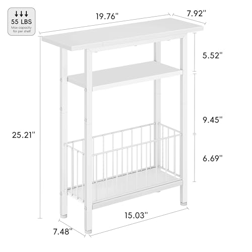 Vagusicc Narrow Side Table, Skinny Side Table for Couch, 3-Tier Small End Table for Small Spaces, Bed Side Tables with Storage, 25.2" Tall Slim Nightstand Bedside table for Living Room, Bedroom, White - color: White, style: Ordinary