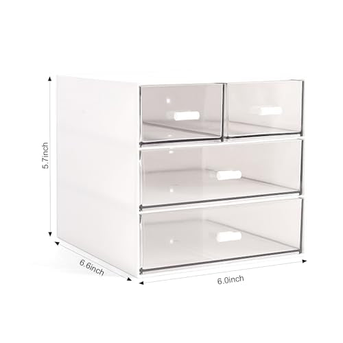 Marknor Makeup Organizer, Desk Organizer with 4 Drawers, Sundries Storage，Vanity Organizer, Cosmetic Storage Organizer, Desk Storage Box, Bathroom Counter or Dresser, White QBH-4CT-1 - color: White
