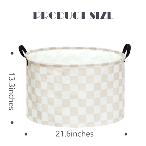 MAIZMZ Checkered Storage Basket Extra Large 80L Kids Hamper Baby Laundry Basket Waterproof Toys Car Organizer Collapsible Canvas for Home/Dorm/Pet/Office/Closet/Shelf/Gift Baskets - color: Cream