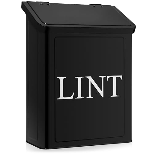 Calindiana Modern Farmhouse Metal Magnetic Lint Bin for Laundry Room Decor and Accessories with Lid and Laundry Room Organization and Storage Wall Mount Space Saving Washer and Dryer Trash Can (BLACK) - color: BLACK