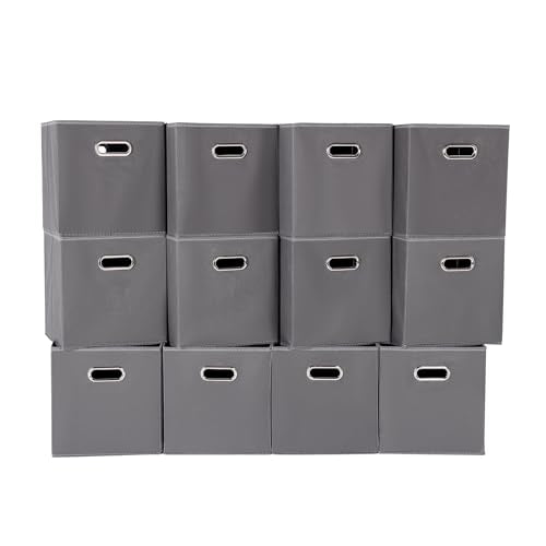 Fabric Cloth Storage Bins,Fabric Cube Organizer with Dual Handles Foldable Cube Storage Baskets for Home Bedroom Storage,Set of 12,(Gray) - color: Gray, size: 12 Pack