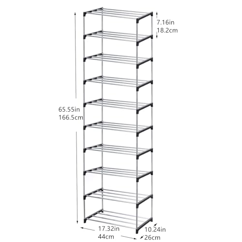 Jucaifu Stackable Small Shoe Rack, Entryway, Hallway and Closet Space Saving Storage and Organization (10-Tier, Black) - color: Black, size: 10-Tier