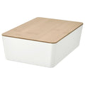 Lidded Storage Box with Bamboo Lid – White, 7x10¼x3¼, Stackable Organizer for Home, Office, or Bathroom