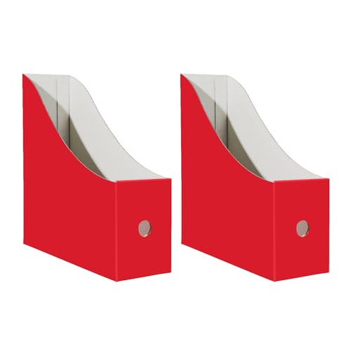 Limitliho Magazine File Folder Holder for Desk, Book Bins for Classroom Library,Office,Home, 10.6" H x 10.2" L x 3.5" W in Cardboard Paper Organizer (Red, 2 Pack) - color: Red, size: 2 Pack