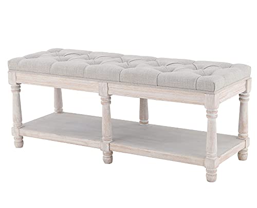 Kmax Storage Entryway Bench Tufted Shoe Rack Bench Wood Window Bench for Hallway Entrance Bedroom Corner, Beige - color: Beige, size: Storage- 2 Seats