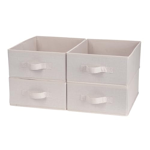 BOMKEE Clothings Collapsible Storage Bins, Foldable Organizers and Storage Baskets Cube Storage Bin for Bedroom Living Room (4 Pack) (Flaxen, 15.4x11.4x5.5inch) - color: Flaxen, size: 15.4x11.4x5.5inch