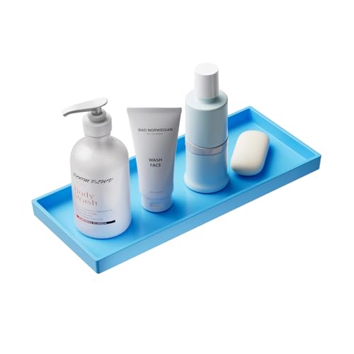 Vanity and Bathroom Tray, 11.8" ABS Countertop Organizer,Waterproof Vanity Tray for Toilet Tank,Perfume,Soap,Keys,Bathroom Accessories,Kitchen and Bath Trays,Non Slip Small Trays,Blue - color: Blue, size: 11.8" x 5" x 0.7"