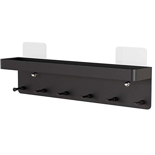 MKO Key Holder Wall Mount, Key Holder Wall Mount Adhesive with Mail Organizer Tray with 6 Key Hooks for Wall, Black - color: Black 1pcs