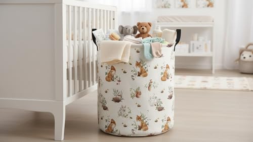 CLOCOR Large Laundry Basket,Waterproof Nursery Hamper,Collapsible Fabric Storage Container,Room Decor,Gift Basket（Watercolor Fox - color: Watercolor Fox