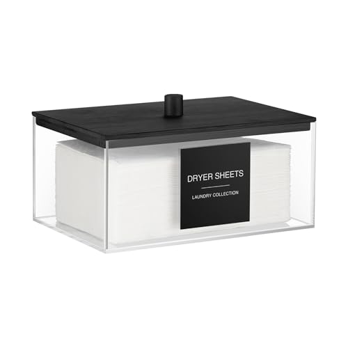 TIPGO Acrylic Dryer Sheet Holder with Lid, Clear Laundry Sheets Container with 27 Labels, Laundry Pods Storage for Laundry Room Organization - Black - color: Black