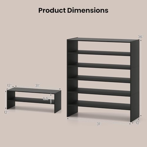 Tangkula 6-Tier Stackble Vertical Shoe Rack, Space Saving Wooden Corner Shoe Storage Shelf for 18 Pairs, 3-in-1 Adjustable White Shoe Organizer for Front Door Entryway - color: Black