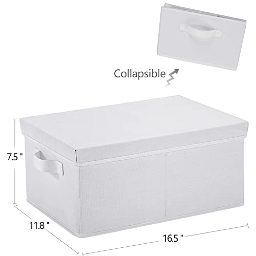 HOONEX Storage Bins with Lids for Organizing, Pack of 2, Storage Boxes with 2 Carrying Handles and Sturdy Heavy Cardboard, 16.5" L x 11.8" W x 7.5" H for Shoes, Books, Clothes, Nursery, White - color: White
