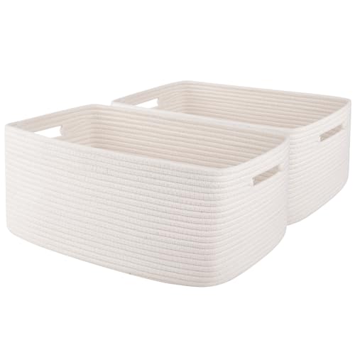OIAHOMY Storage Basket for Shelves, Closet Cube Storage Bins Baskets for Clothes Blanket Towels, Baby Nursery, Toy Baskets Box, Woven Rope Basket, 17.72 * 12.99 * 7.87 IN, 2 Packs White - color: White, size: 17.72*12.99*7.87