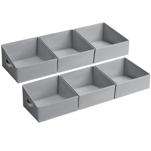 DIMJ Storage Bins for Closet, Trapezoid Storage Bins with Front Handle, Fabric Storage Baskets for Shelves, Line Closet Organizers for Toys, Boooks, Clothes, 6 Packs (Grey) - color: Gray, size: 6 Bins 11.4"x11.4"x7.8"