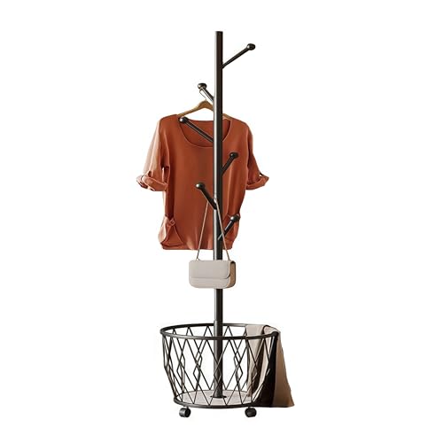 Freestanding Metal Coat Rack Stand with Basket Modern Organizer for Scarf Jacket Hat Bags Ideal for Home Entryway Bedroom Corner Stable and Moveable tree (black) - color: black