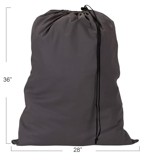 Household Essentials Cotton Laundry Bag, Large, 100% Cotton, Drawstring Top with Cord Lock, Machine Washable, 3 to 4 Load Capacity, Versatile and Compact, Breathable, Foldable, Gray - style: Grey
