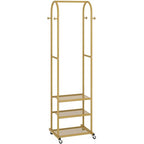 Kaitiemoo Heavy Duty Clothing Rack with Wheels,Modern Garment Rack with 3 Metal Shelves, 71.8Inches Display Rack for Hanging Clothes, Hanging Rod for Small Space,Gold - color: Gold